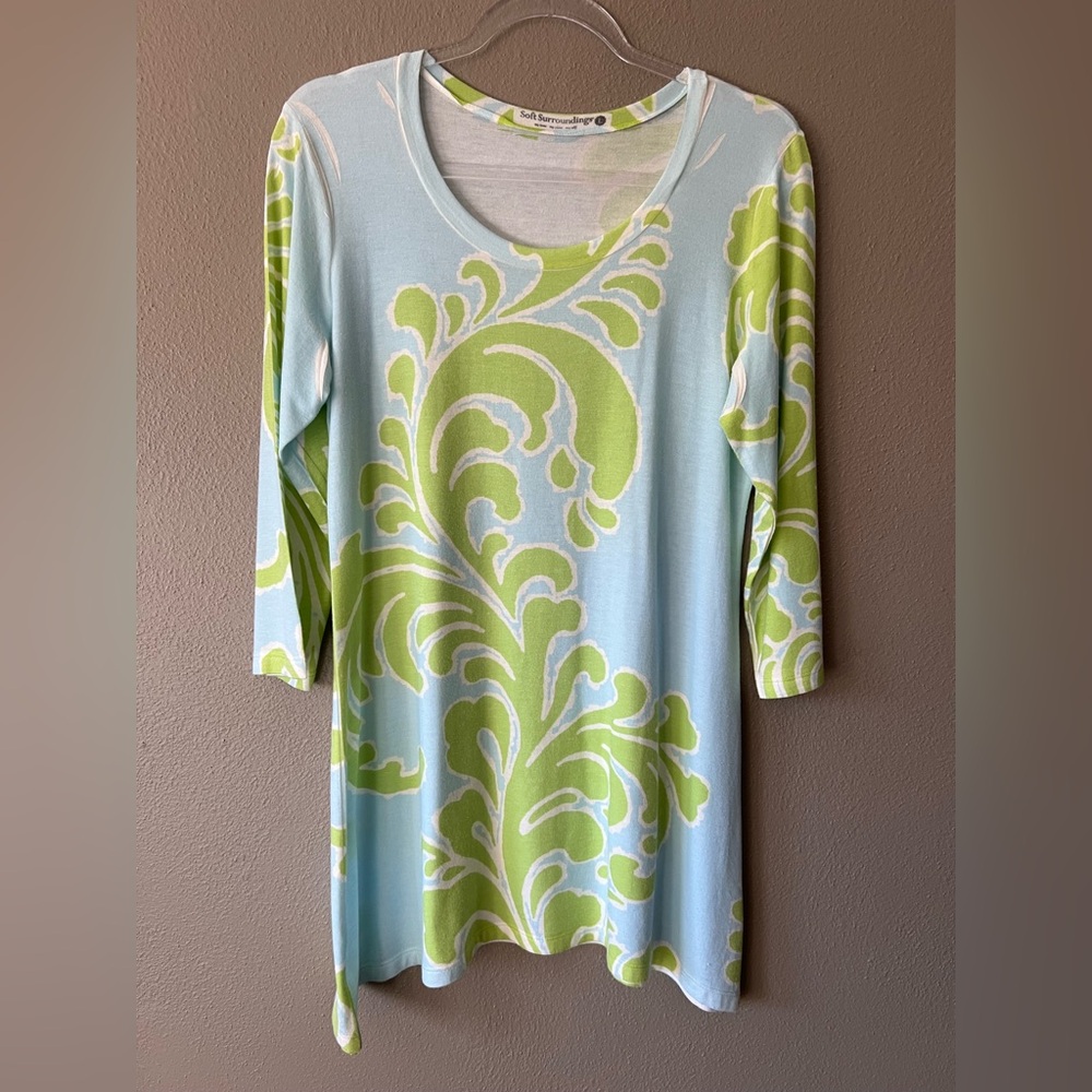 Soft‎ Surroundings Women's Super Soft Tunic Baby Blue Citrine and White Size L